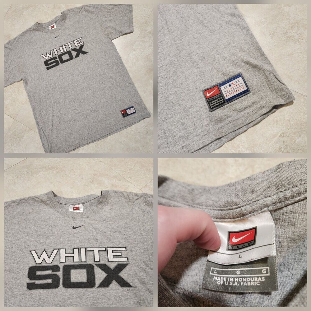 VTG 90s Y2K NIKE White Sox Mens L Large Center Swoosh Check MLB Baseball T Shirt